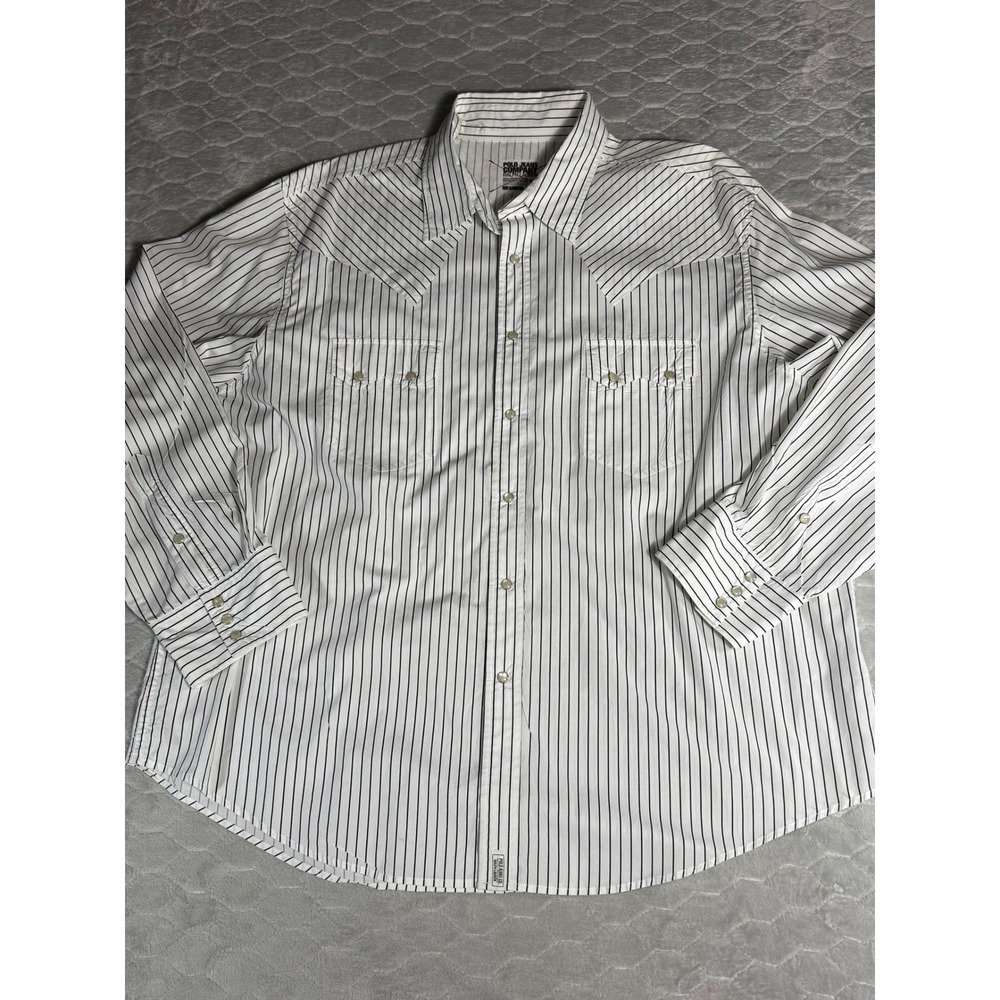 Polo Jeans Co Ralph Lauren Mens 2XL Western Pearl Snap Shirt Pinstripe Vintage